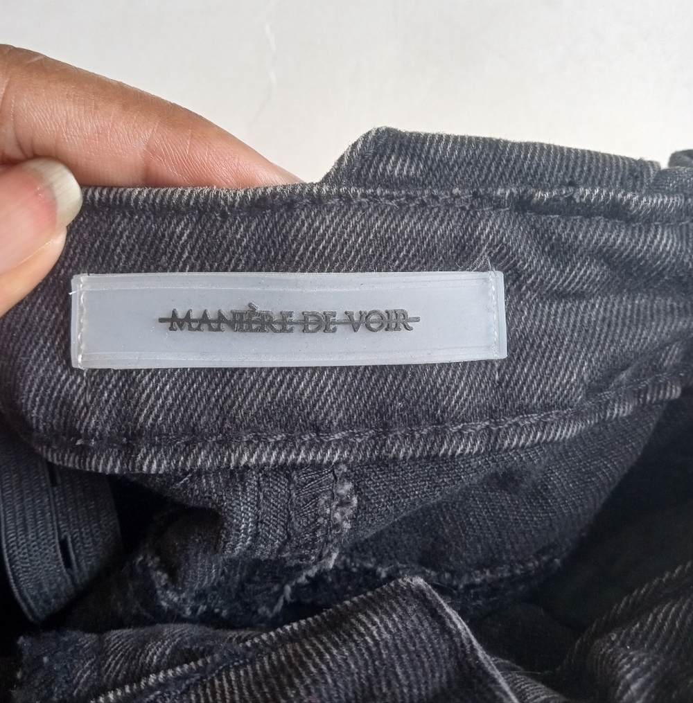 Maniere De Voir Half Foldover Mom Jeans in Washed Black Size 8 - Picture 5 of 10
